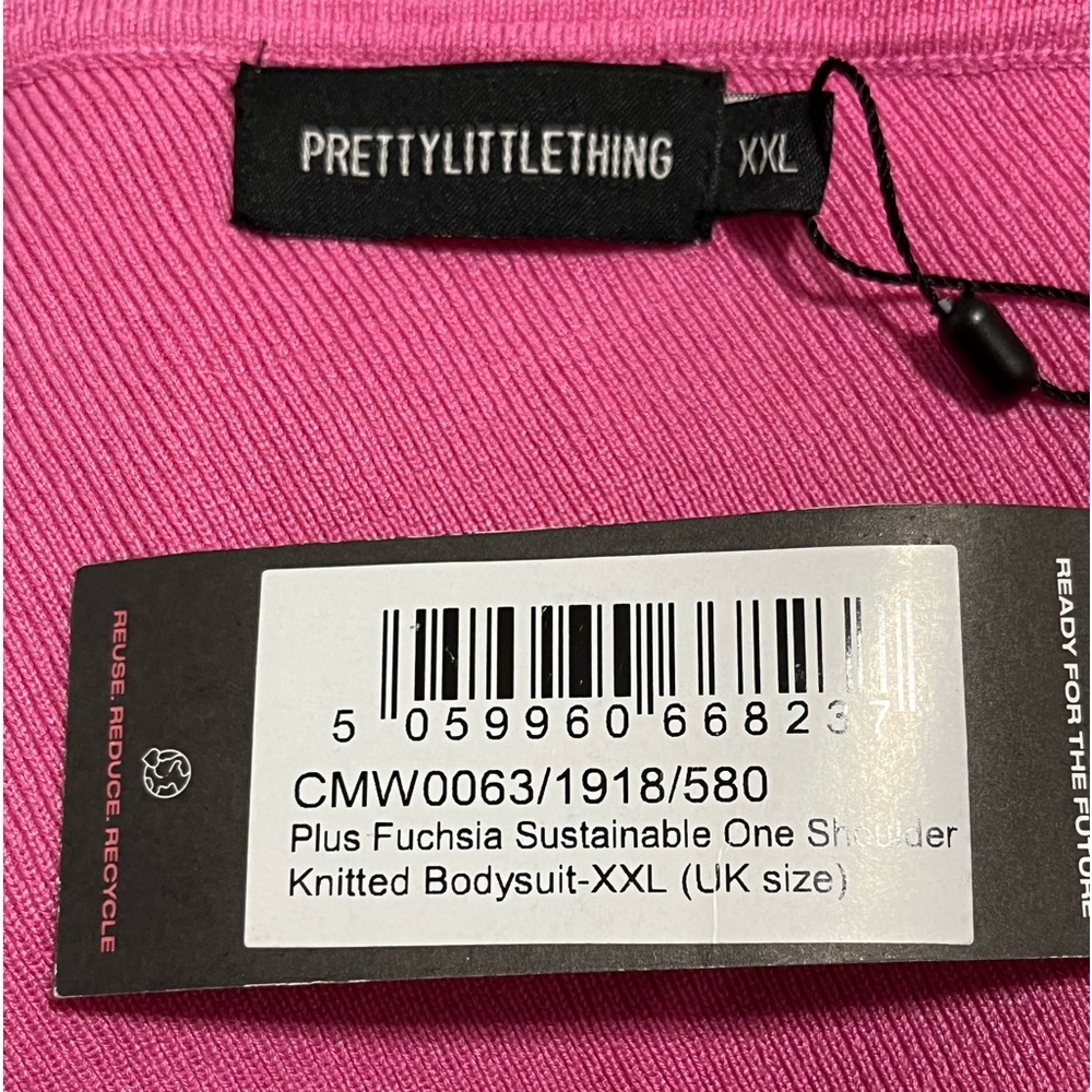 Pretty Little Thing Plus Fuchsia One Shoulder Knitted Bodysuit XXL NWT - Picture 4 of 8